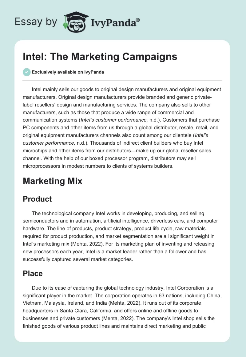 Intel: The Marketing Campaigns. Page 1