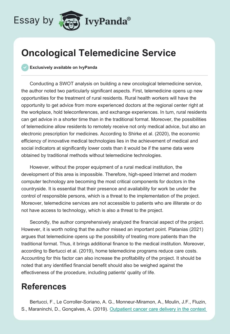 Oncological Telemedicine Service. Page 1