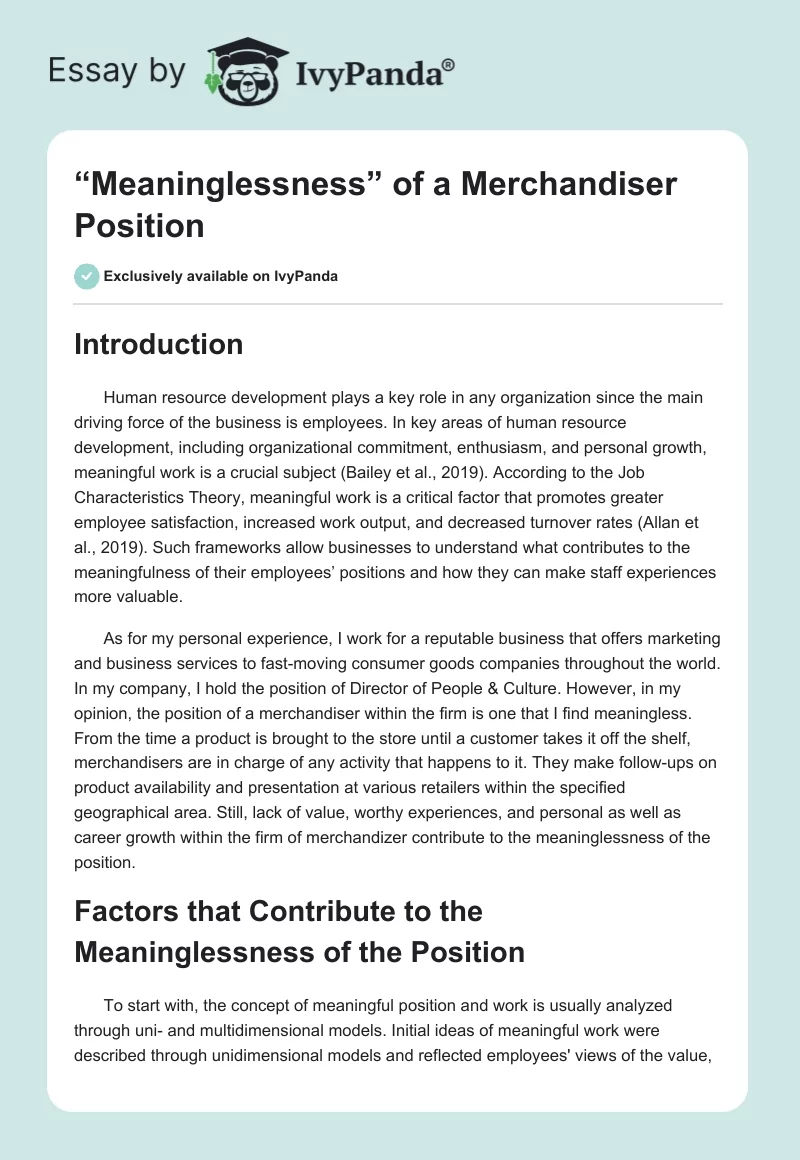 “Meaninglessness” of a Merchandiser Position. Page 1