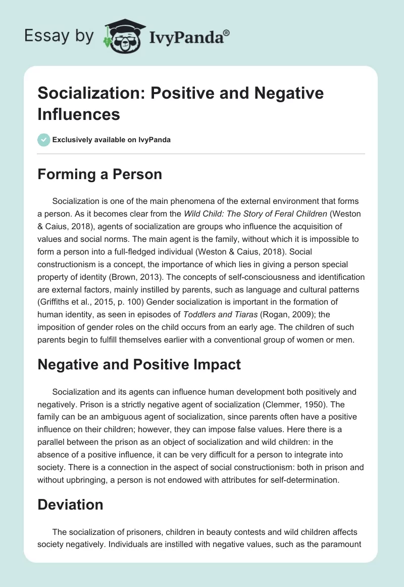 Socialization: Positive and Negative Influences. Page 1