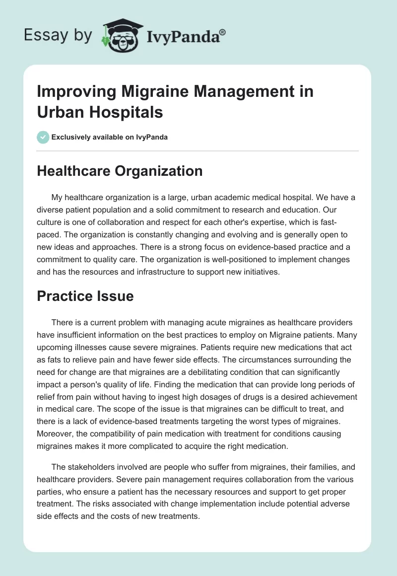 Improving Migraine Management in Urban Hospitals. Page 1