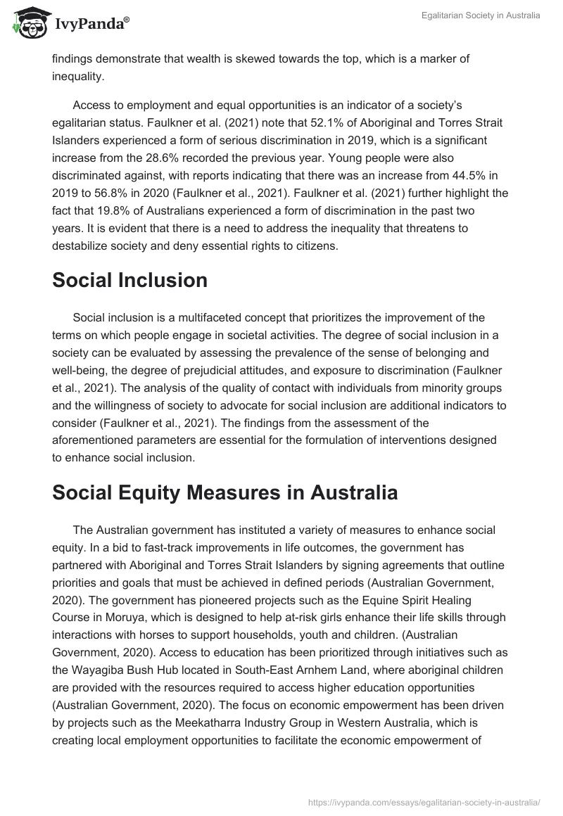 Egalitarian Society in Australia. Page 2
