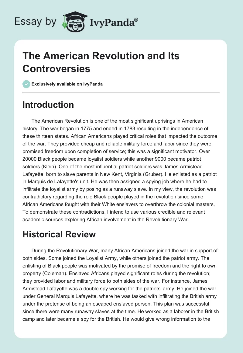The American Revolution and Its Controversies. Page 1