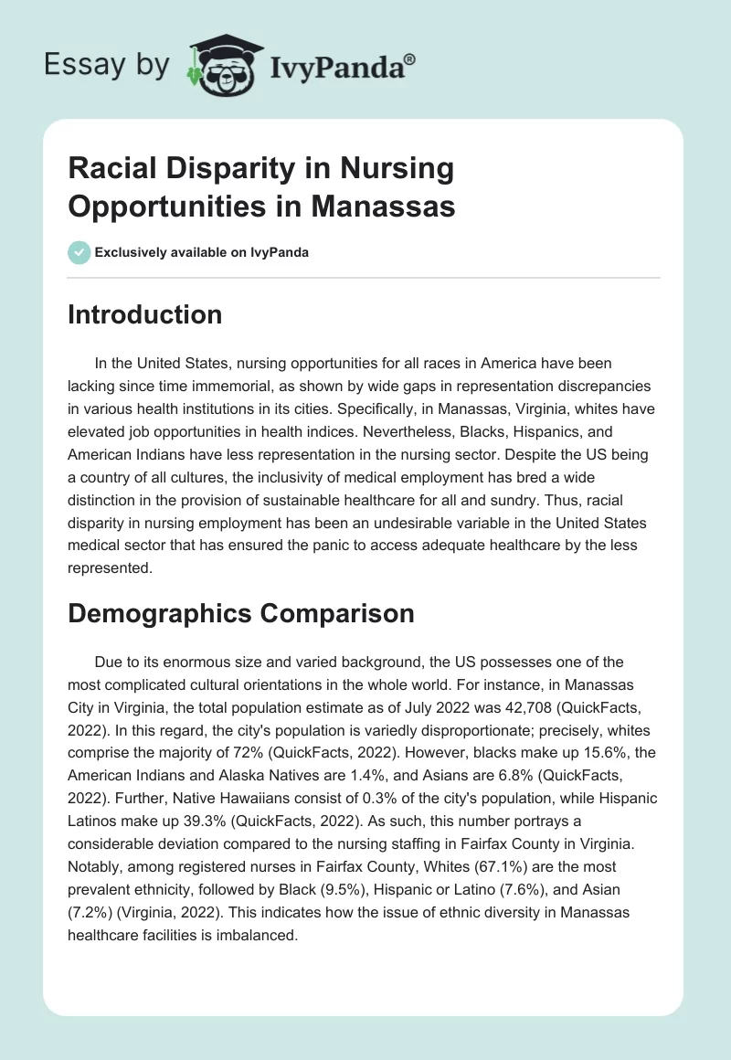 Racial Disparity in Nursing Opportunities in Manassas. Page 1