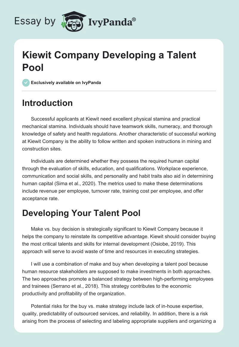 Kiewit Company Developing a Talent Pool. Page 1