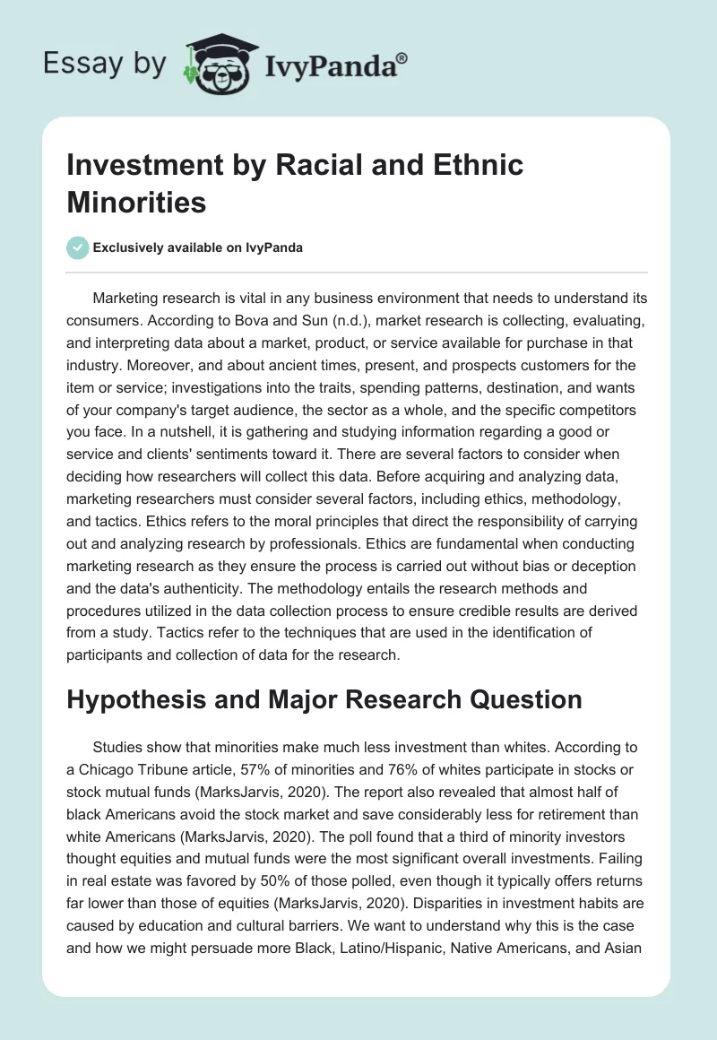 Investment by Racial and Ethnic Minorities. Page 1