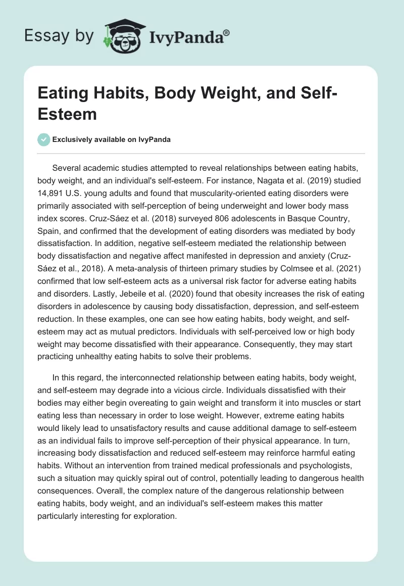 Eating Habits, Body Weight, and Self-Esteem. Page 1