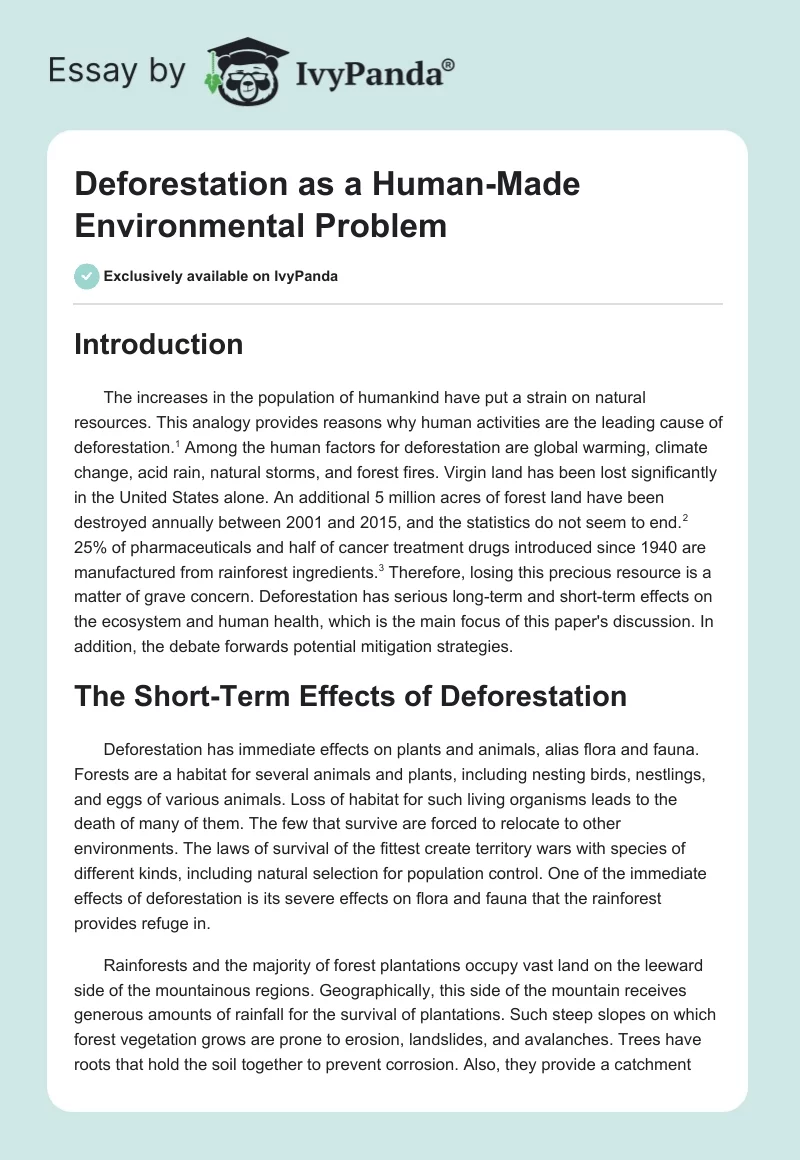 Deforestation as a Human-Made Environmental Problem. Page 1