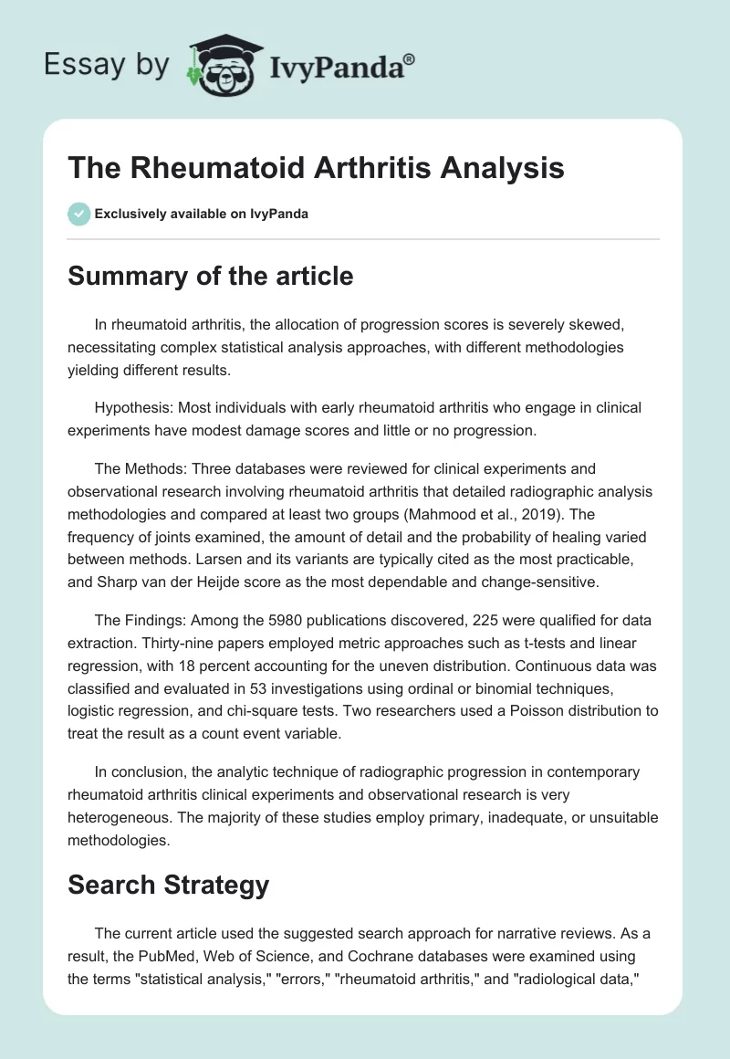 The Rheumatoid Arthritis Analysis. Page 1
