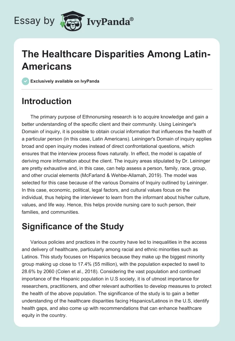 The Healthcare Disparities Among Latin-Americans. Page 1