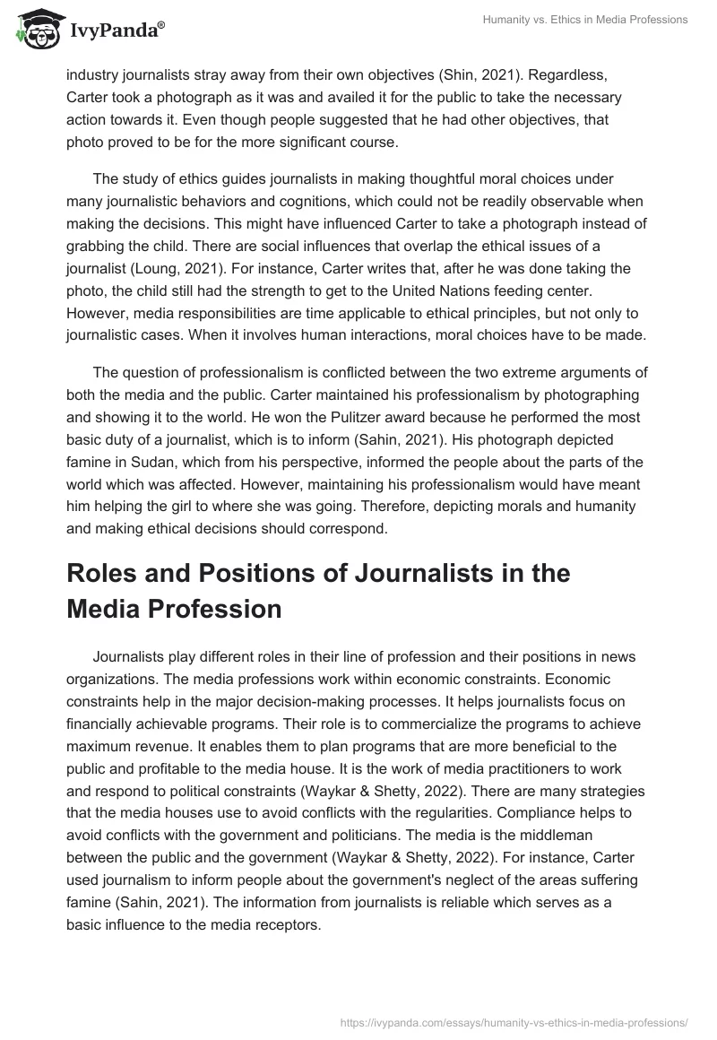 Humanity vs. Ethics in Media Professions. Page 3