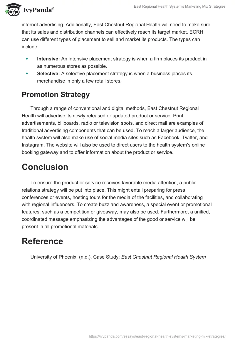 East Regional Health System's Marketing Mix Strategies. Page 3