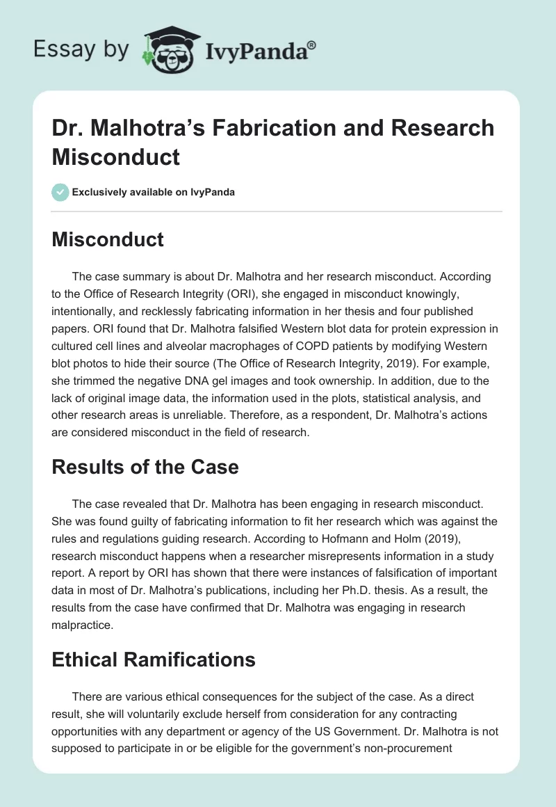 Dr. Malhotra’s Fabrication and Research Misconduct. Page 1