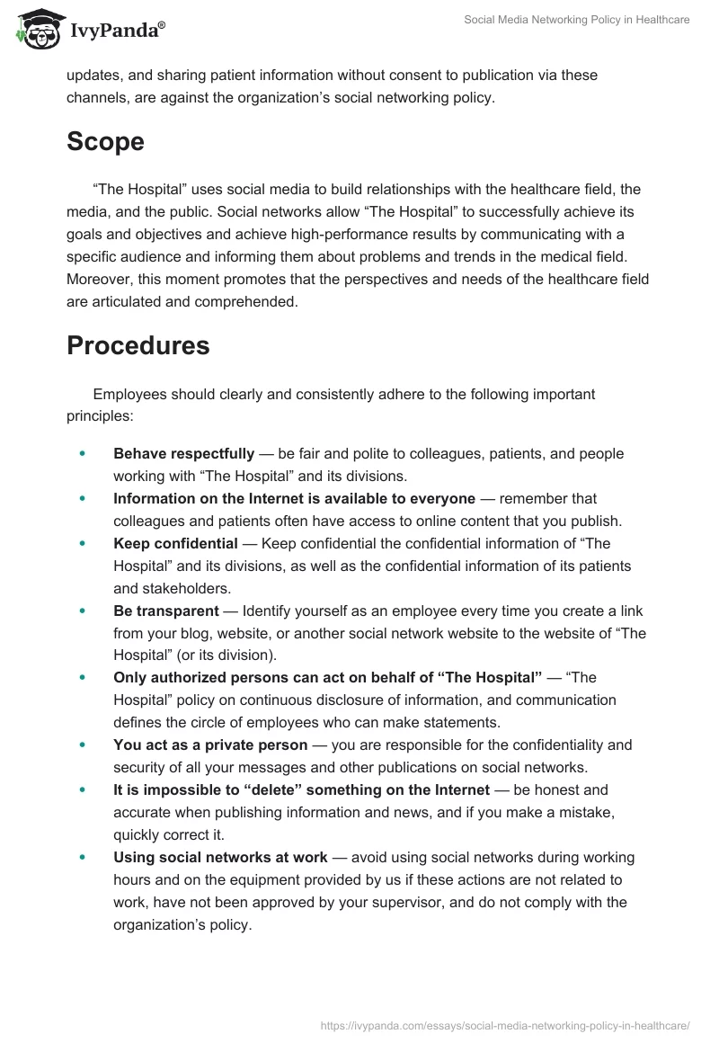 Social Media Networking Policy in Healthcare. Page 2