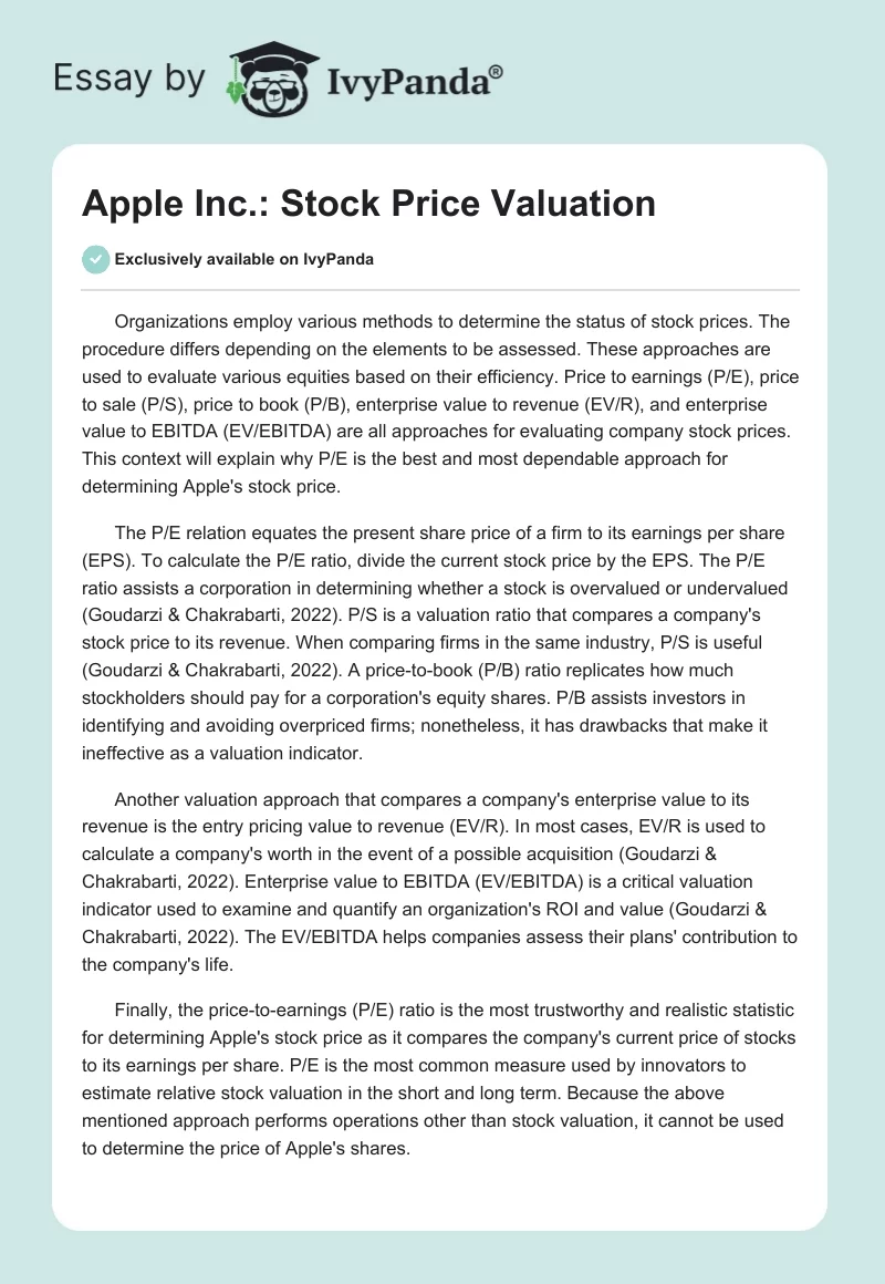 Apple Inc.: Stock Price Valuation. Page 1