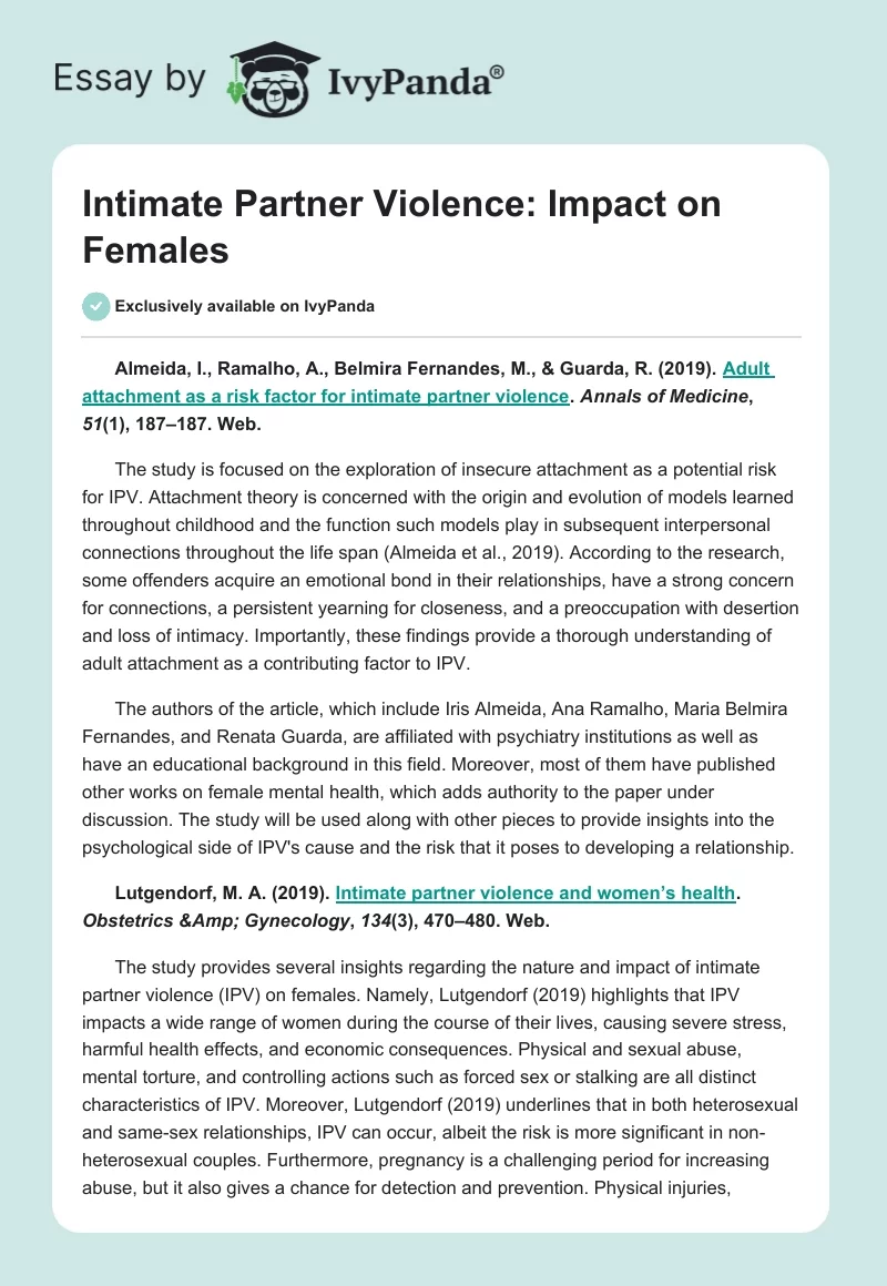 Intimate Partner Violence: Impact on Females. Page 1