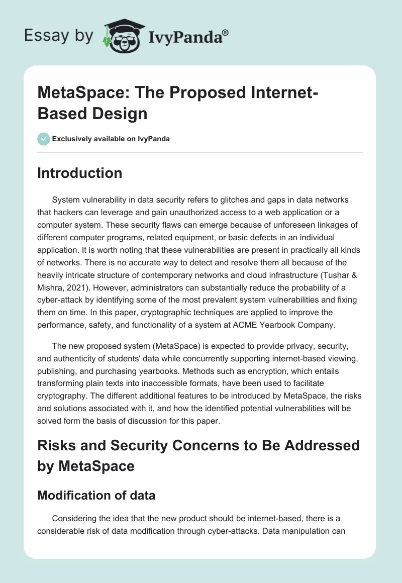 MetaSpace: The Proposed Internet-Based Design. Page 1