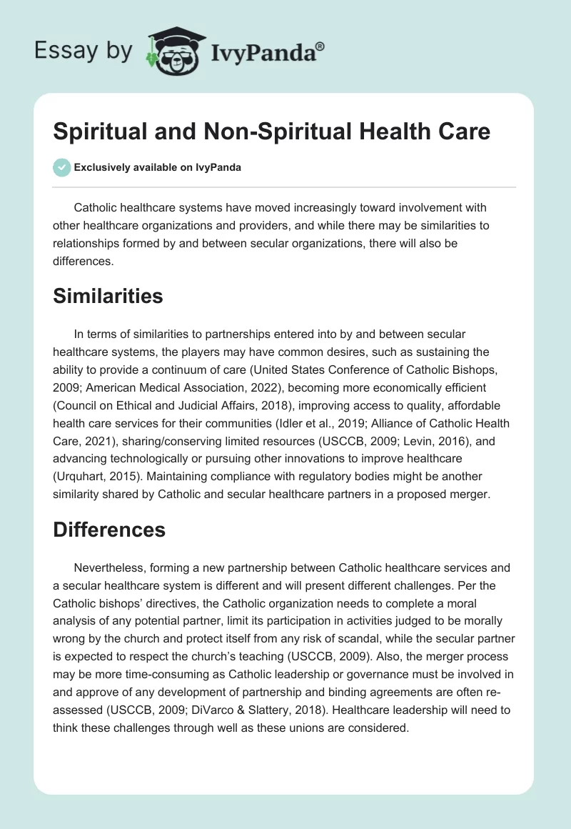 Spiritual and Non-Spiritual Health Care. Page 1