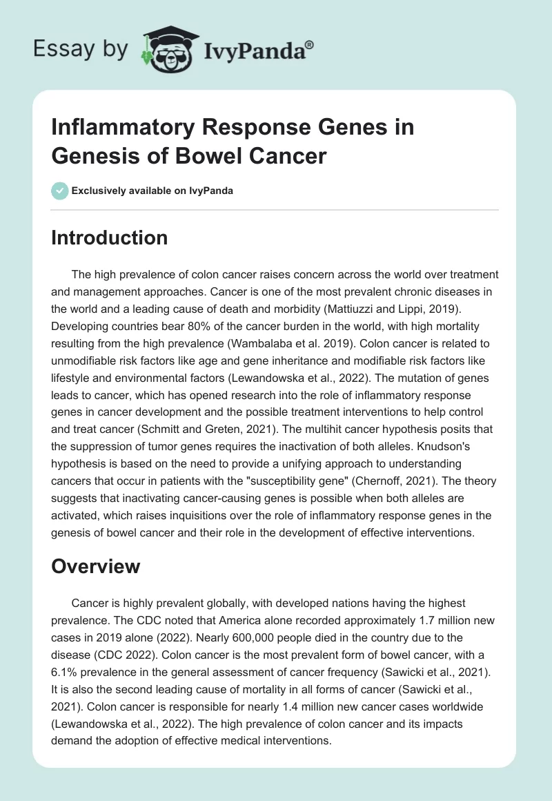 Inflammatory Response Genes in Genesis of Bowel Cancer. Page 1