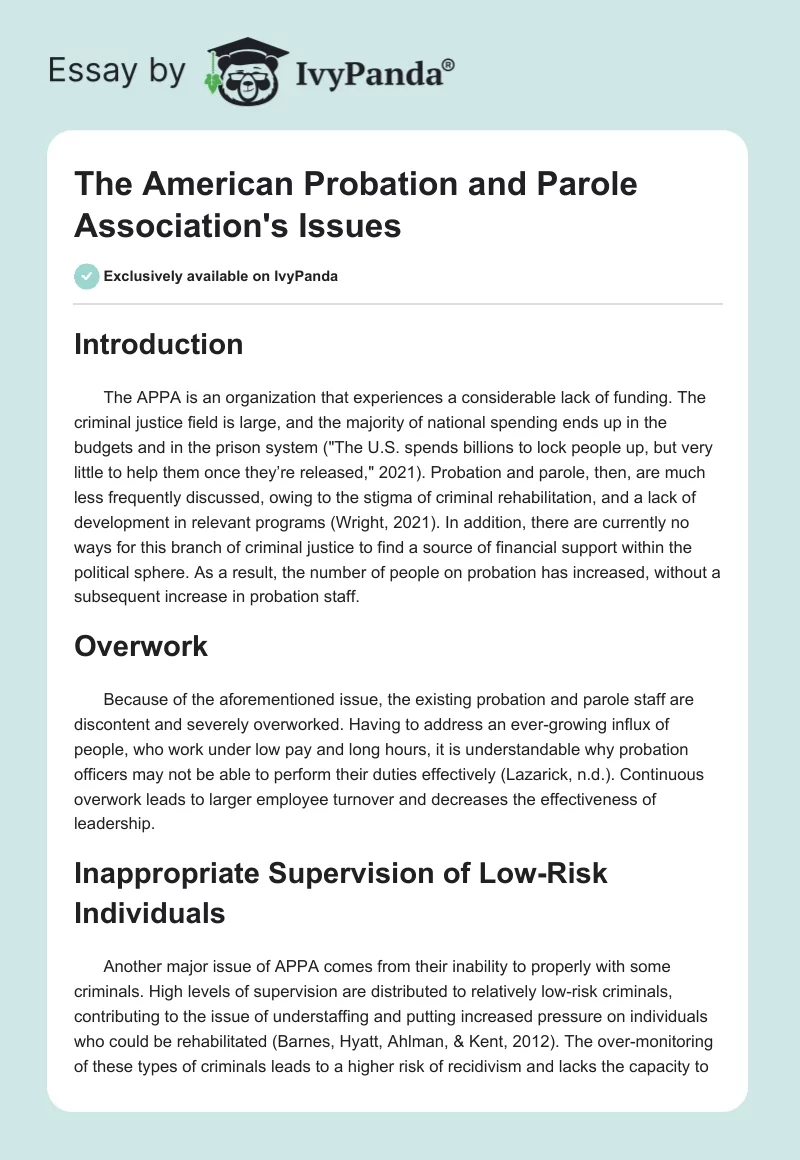 The American Probation and Parole Association's Issues. Page 1