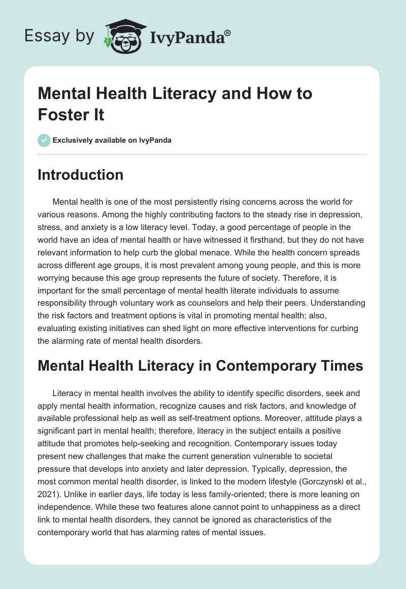 Mental Health Literacy and How to Foster It. Page 1