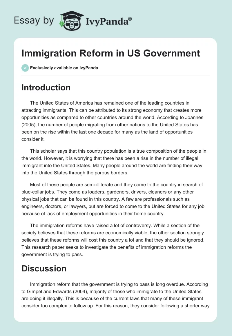 Immigration Reform in US Government. Page 1