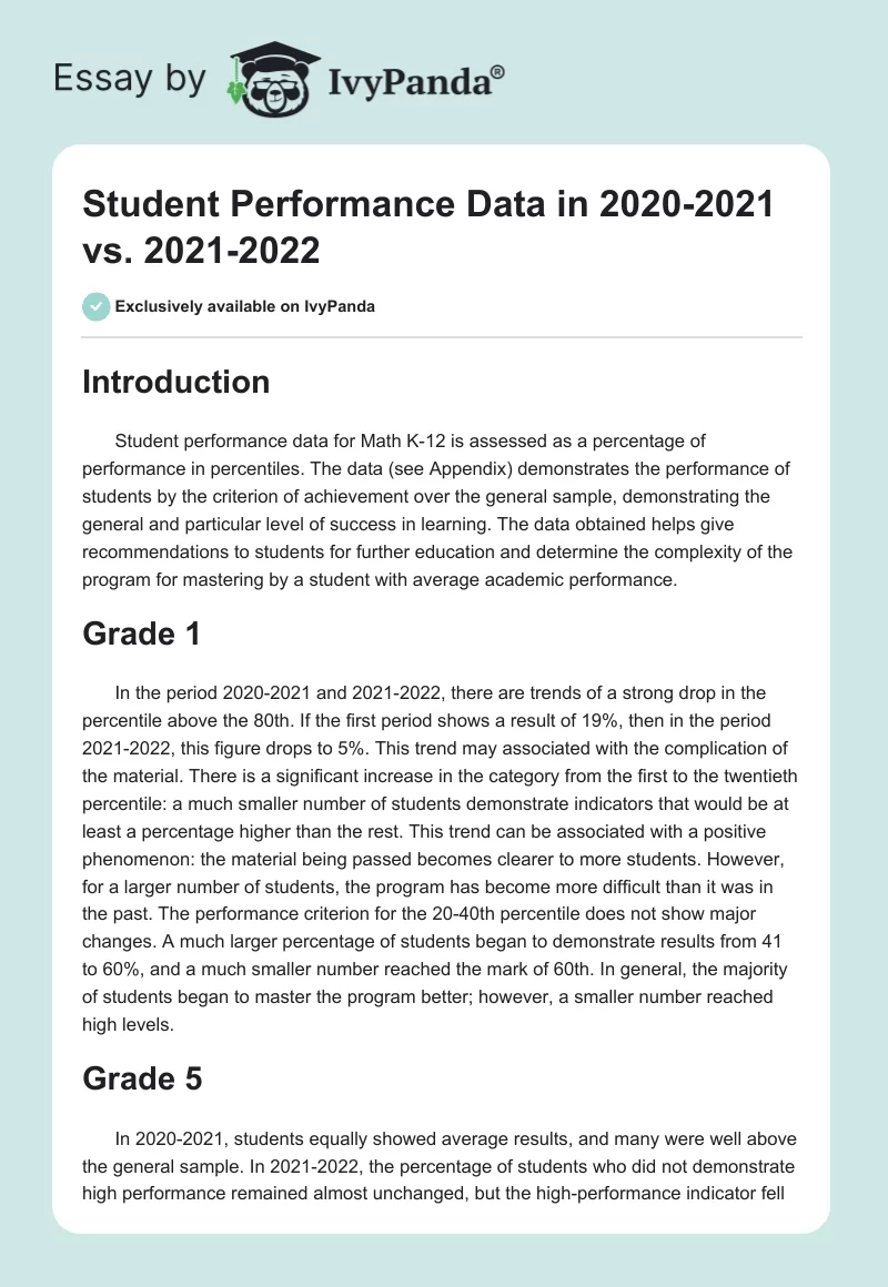 Student Performance Data in 2020-2021 vs. 2021-2022. Page 1