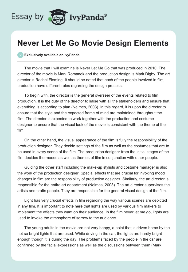 "Never Let Me Go" Movie Design Elements. Page 1