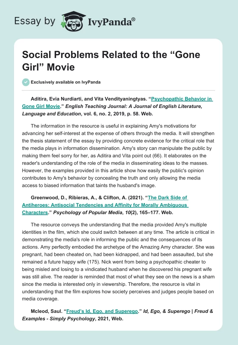 Social Problems Related to the “Gone Girl” Movie. Page 1