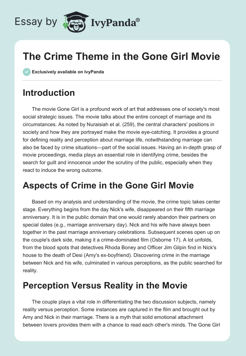 The Crime Theme in the Gone Girl Movie. Page 1