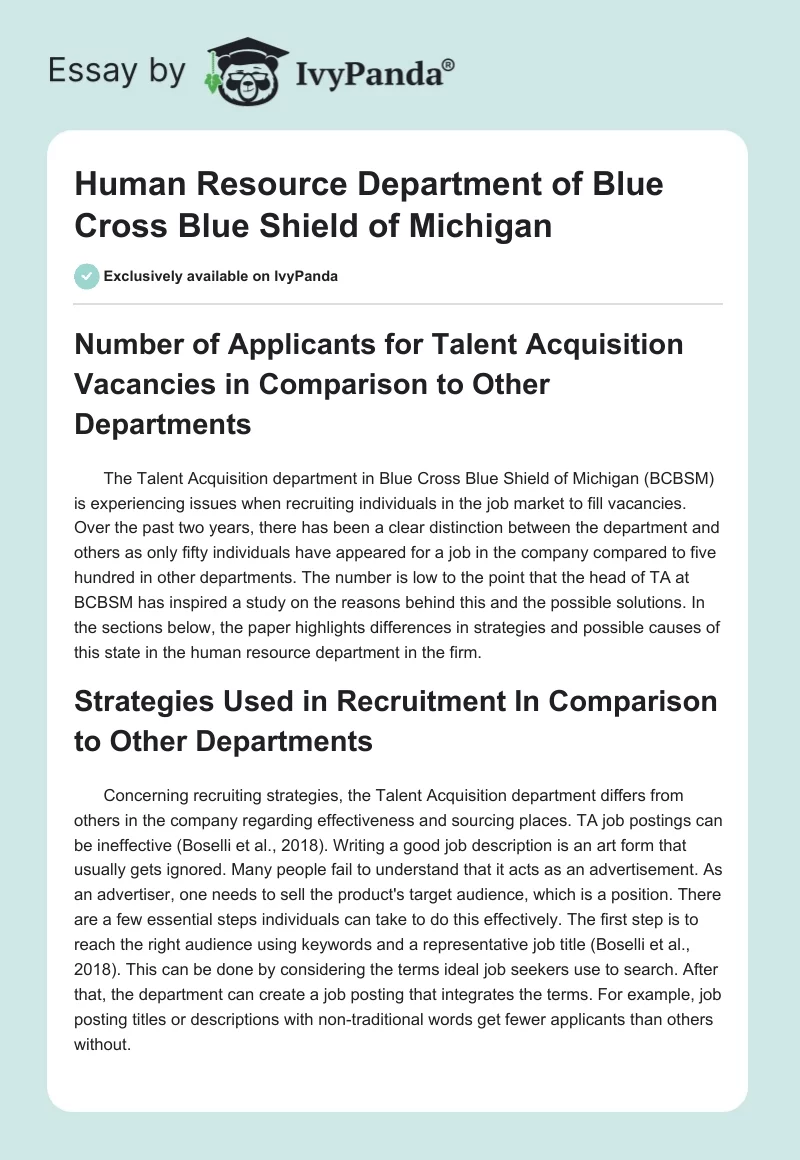 Human Resource Department of Blue Cross Blue Shield of Michigan. Page 1