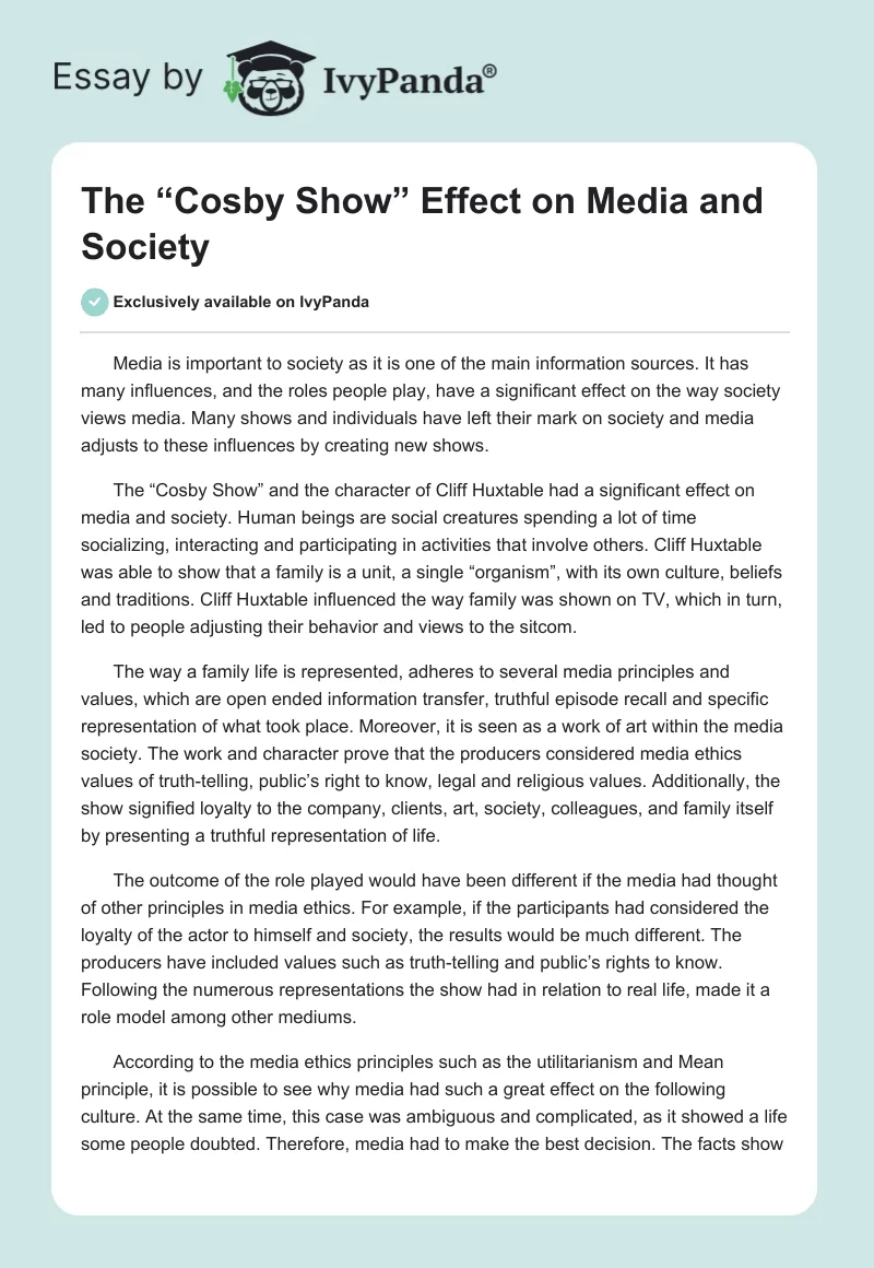 The “Cosby Show” Effect on Media and Society. Page 1