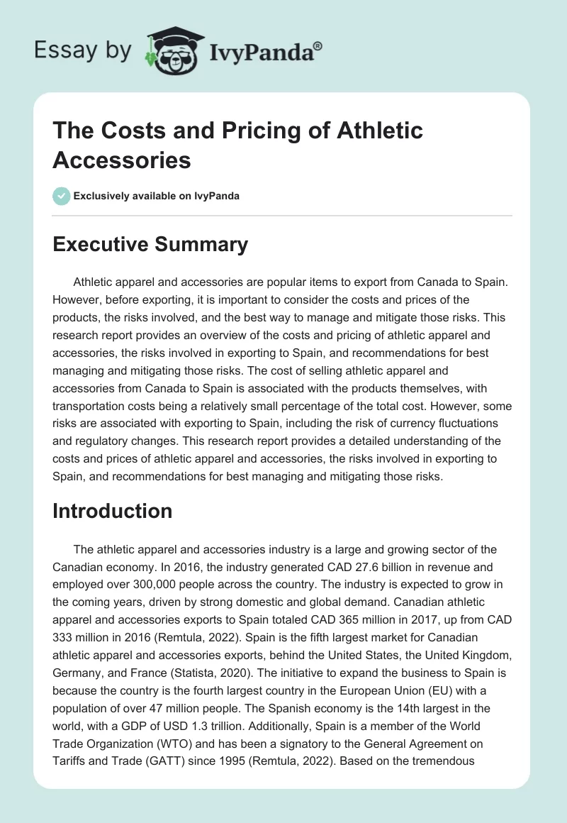 The Costs and Pricing of Athletic Accessories. Page 1