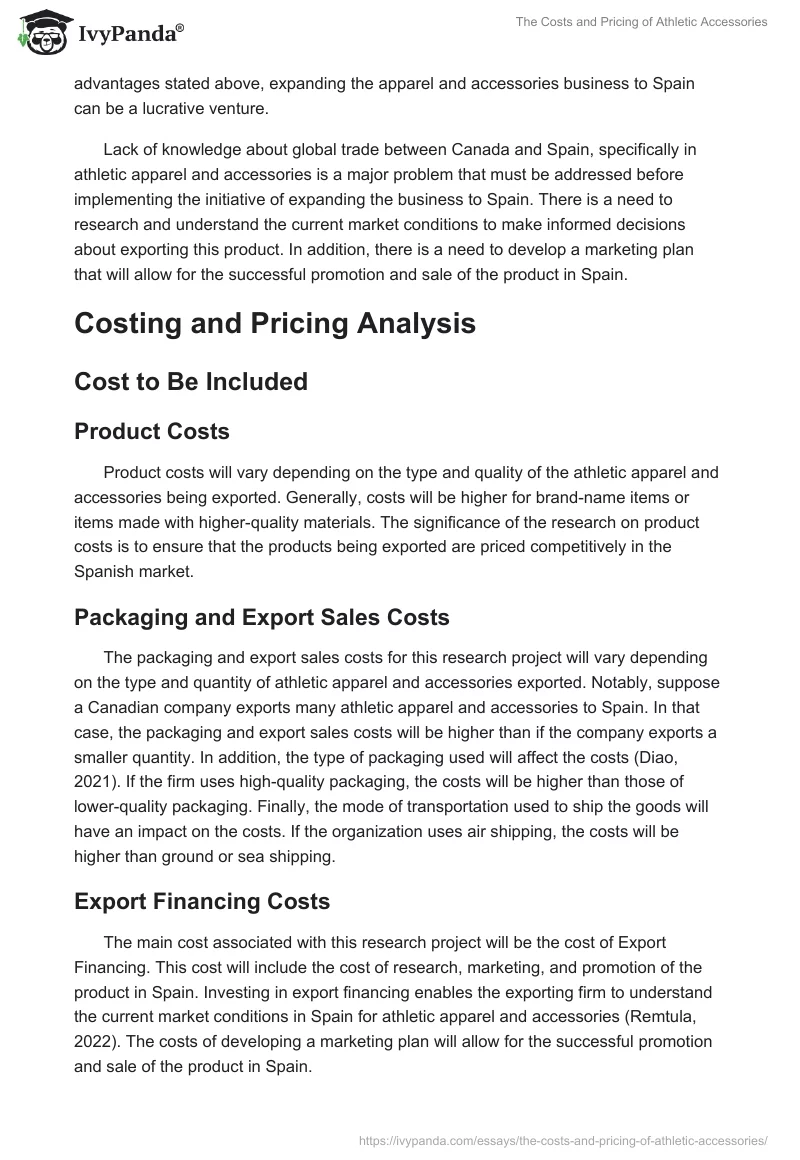 The Costs and Pricing of Athletic Accessories. Page 2