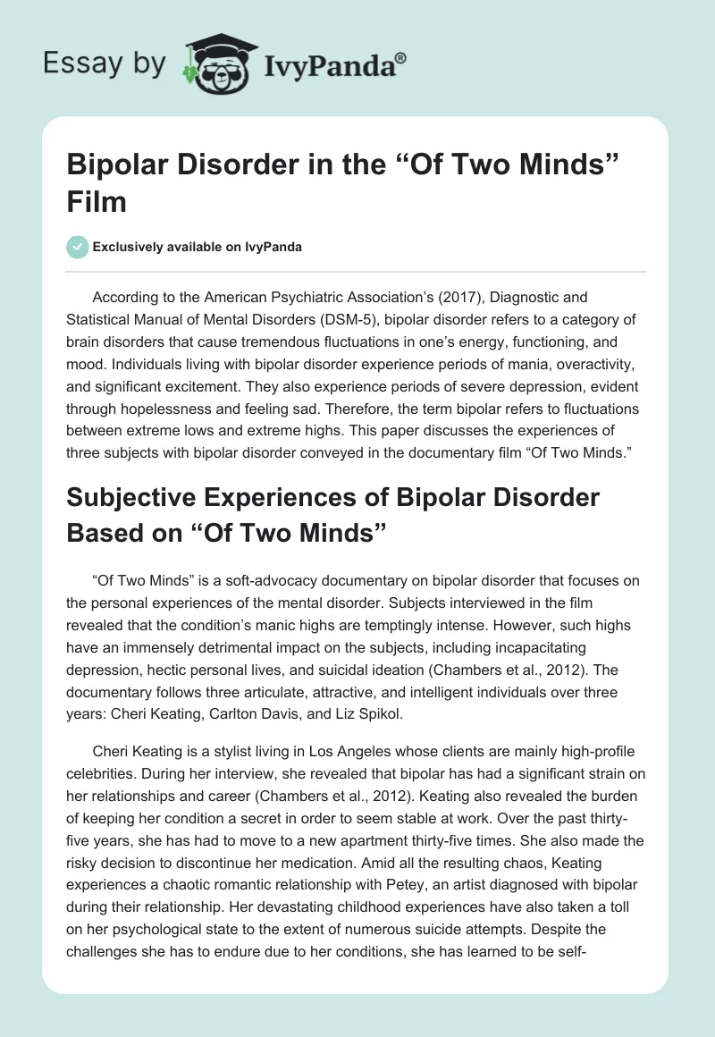 Bipolar Disorder in the “Of Two Minds” Film. Page 1