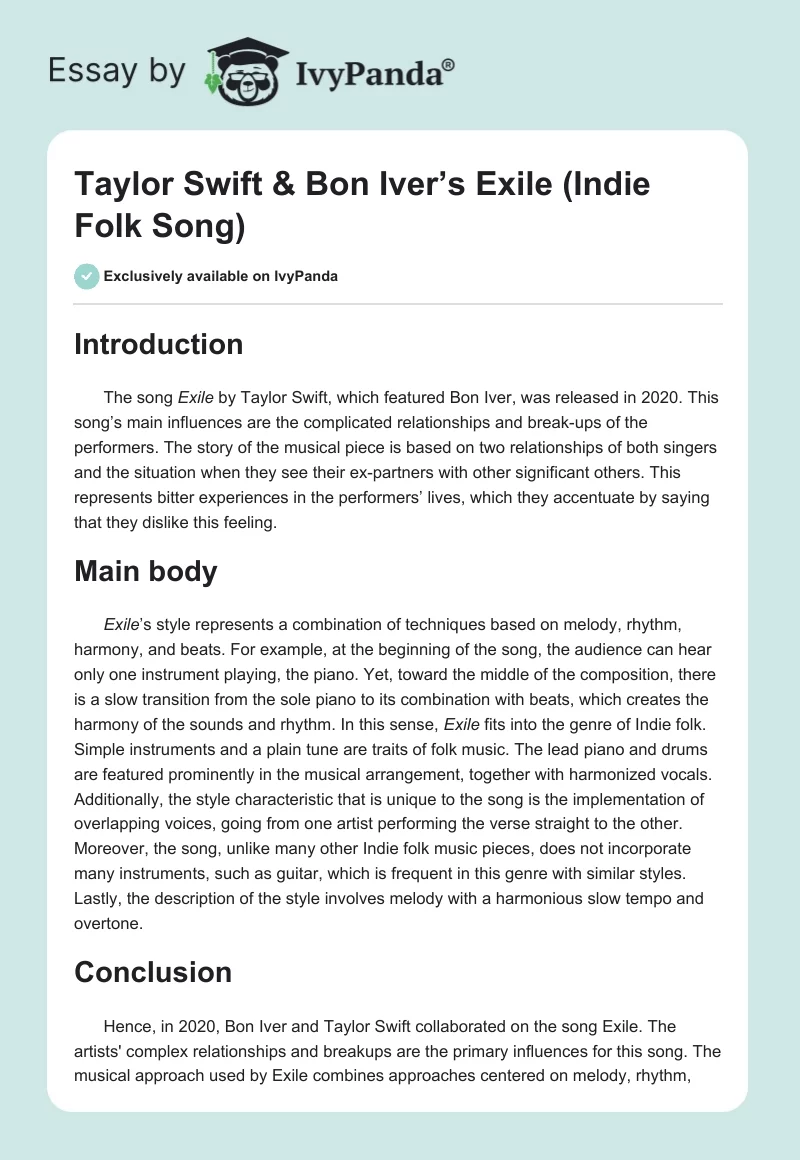 Taylor Swift & Bon Iver’s Exile (Indie Folk Song). Page 1