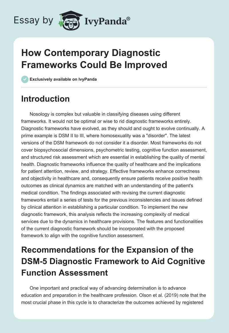 How Contemporary Diagnostic Frameworks Could Be Improved. Page 1