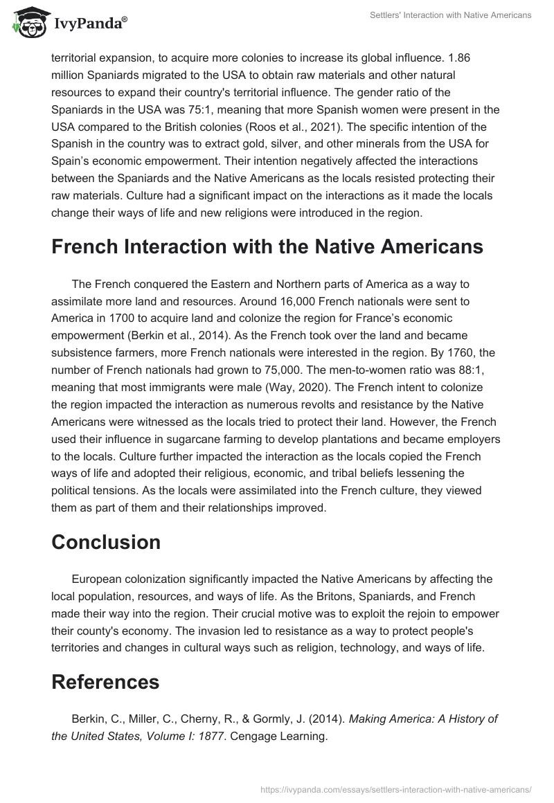 Settlers' Interaction with Native Americans. Page 2
