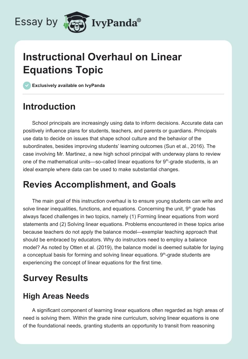 Instructional Overhaul on Linear Equations Topic. Page 1