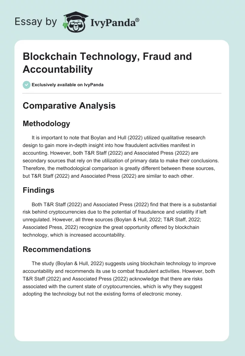 Blockchain Technology, Fraud and Accountability. Page 1