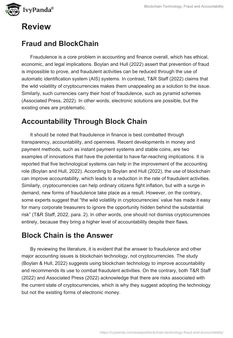 Blockchain Technology, Fraud and Accountability. Page 2