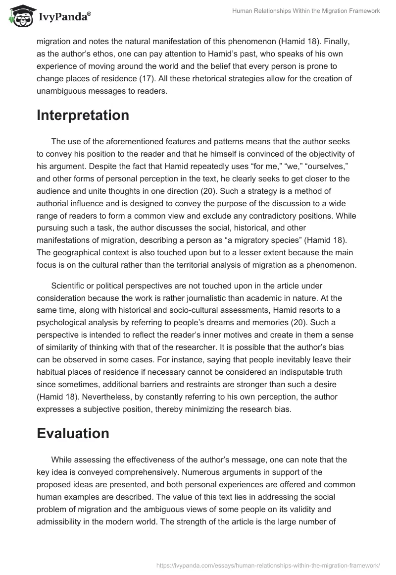Human Relationships Within the Migration Framework. Page 2