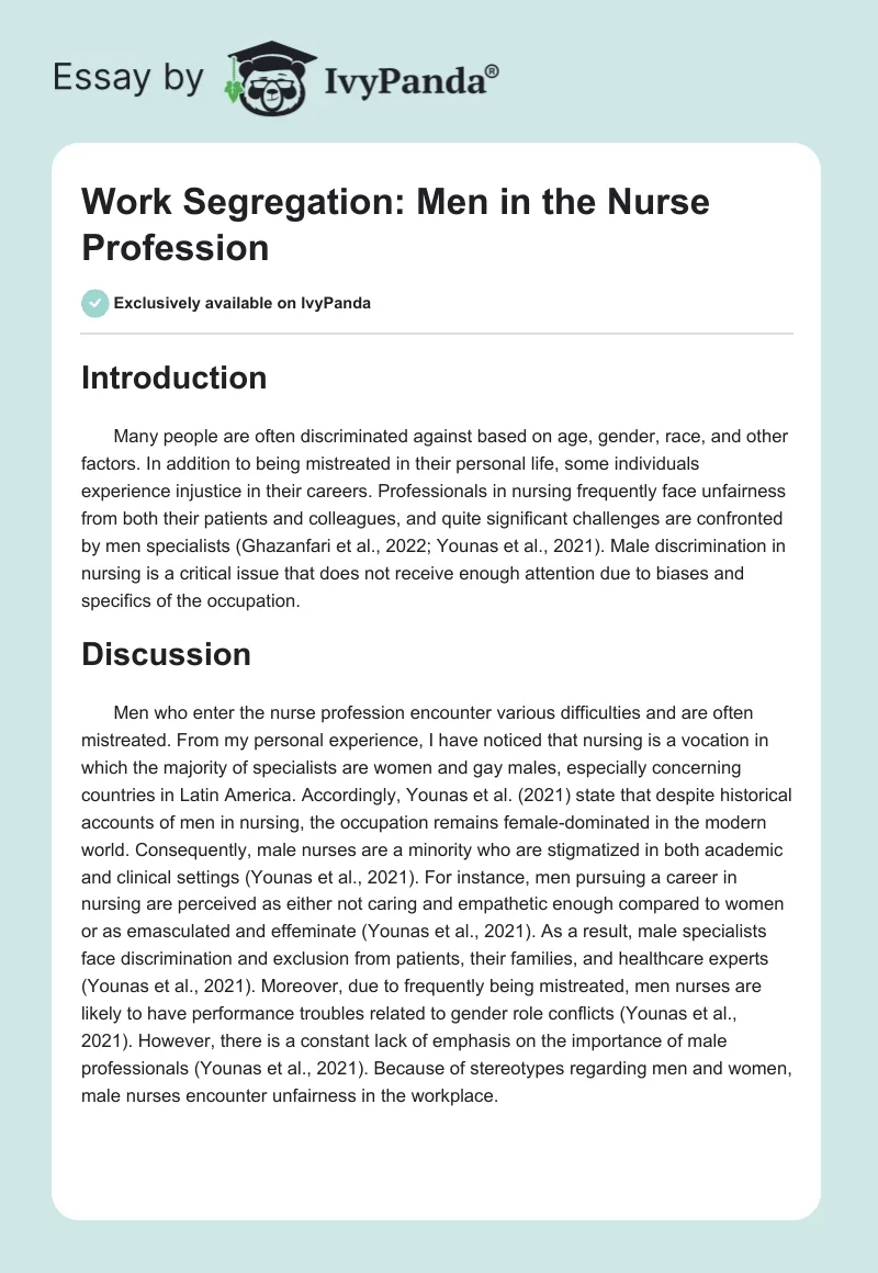 Work Segregation: Men in the Nurse Profession. Page 1