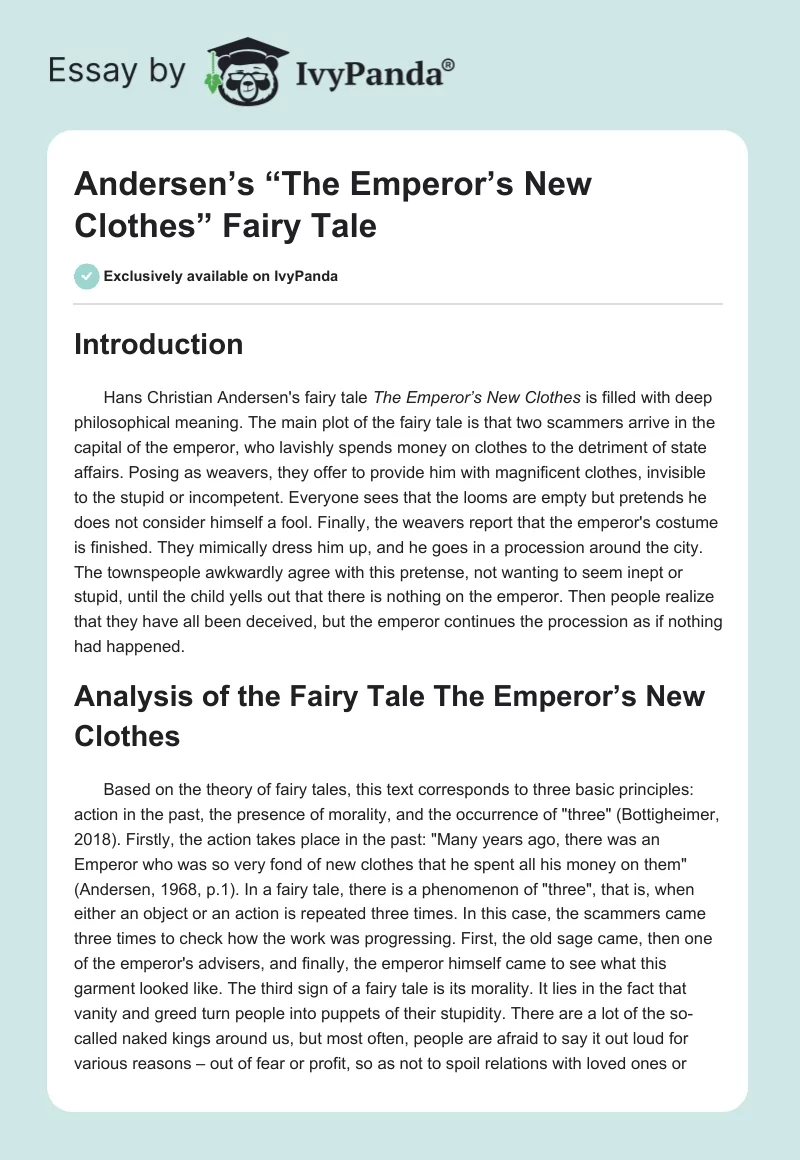 Andersen’s “The Emperor’s New Clothes” Fairy Tale. Page 1