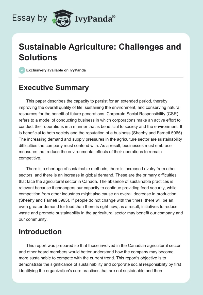 Sustainable Agriculture: Challenges and Solutions. Page 1