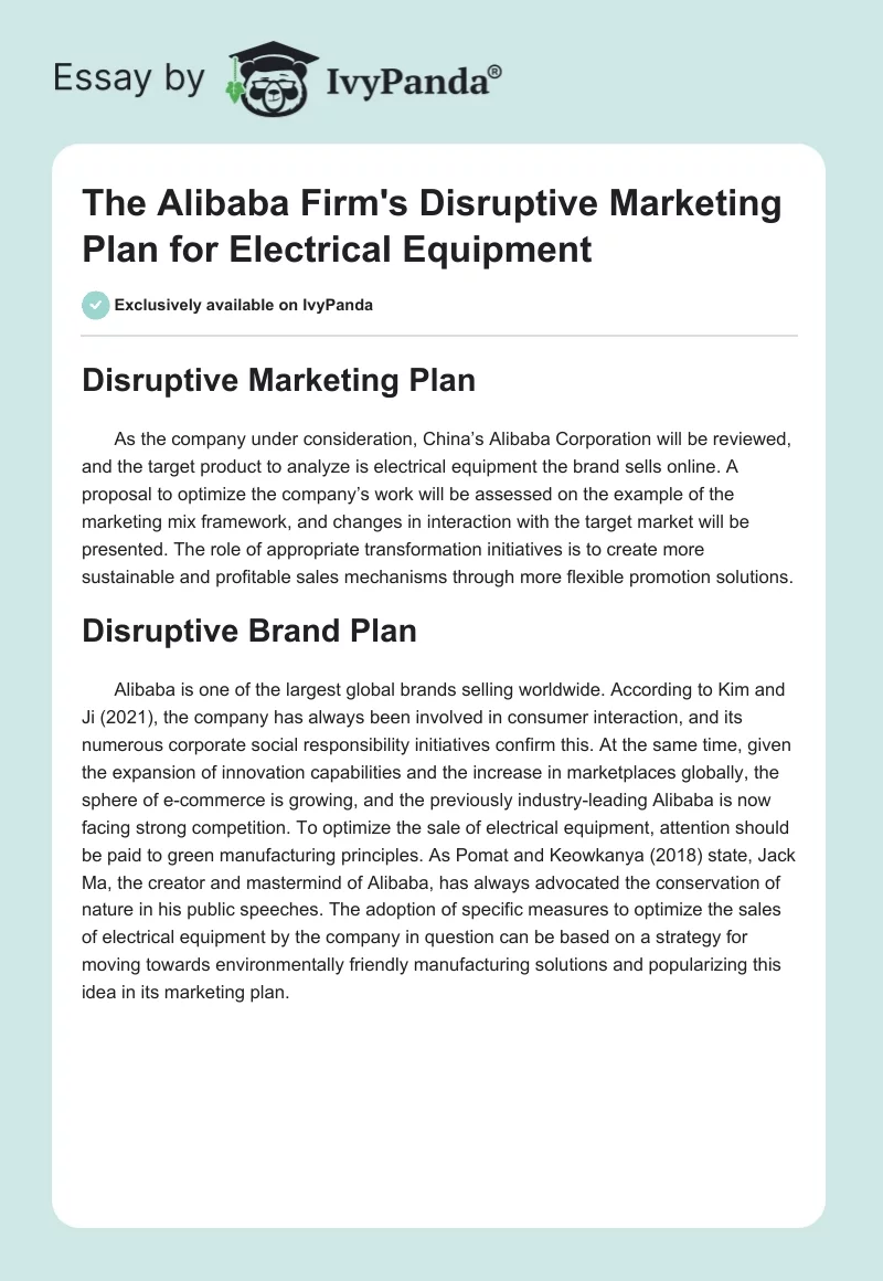 The Alibaba Firm's Disruptive Marketing Plan for Electrical Equipment. Page 1