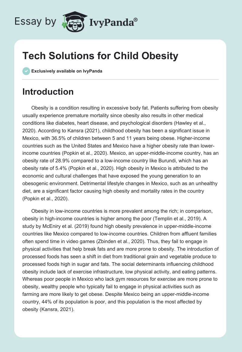 Tech Solutions for Child Obesity. Page 1