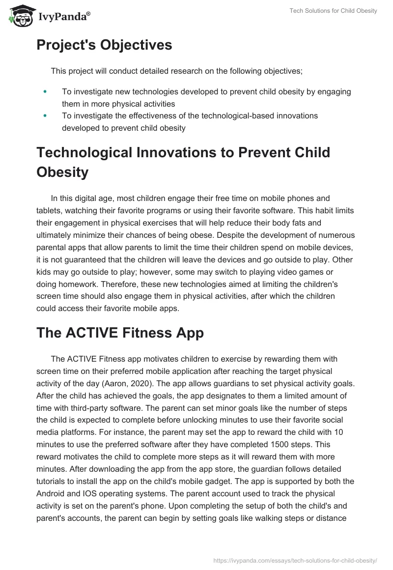 Tech Solutions for Child Obesity. Page 2