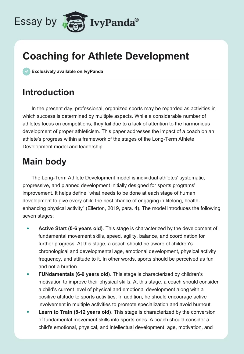 Coaching for Athlete Development. Page 1