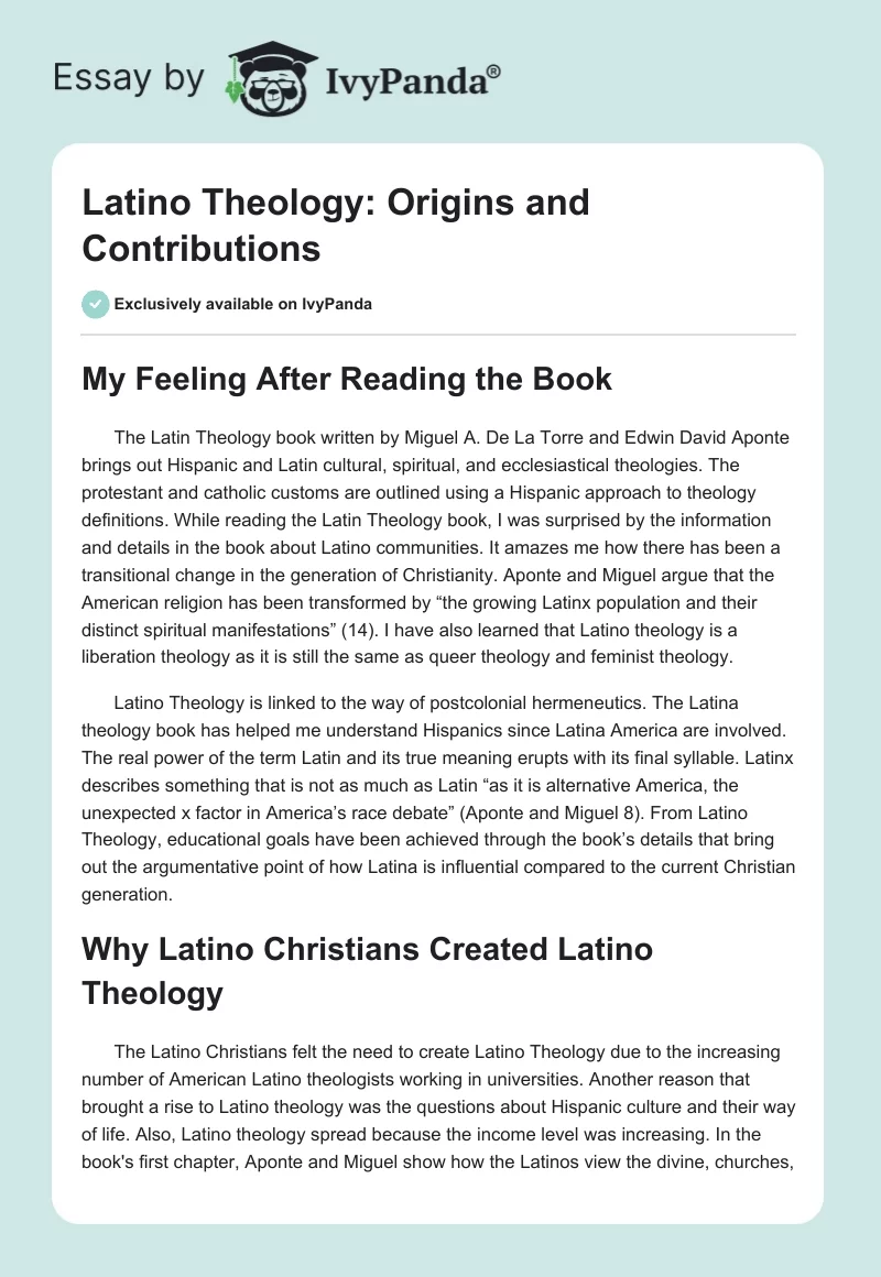 Latino Theology: Origins and Contributions. Page 1